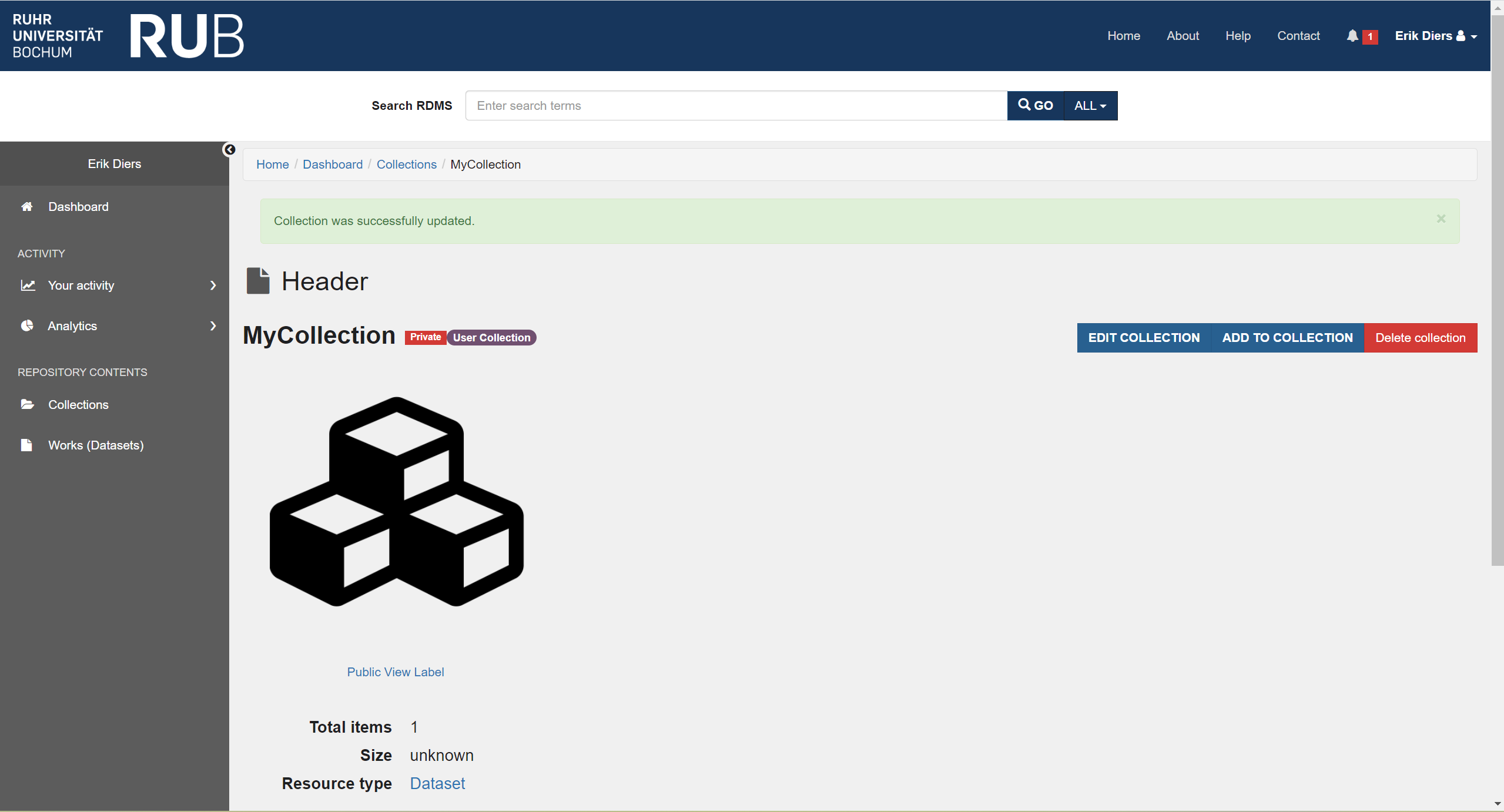 Add a Work (Dataset) to a collection