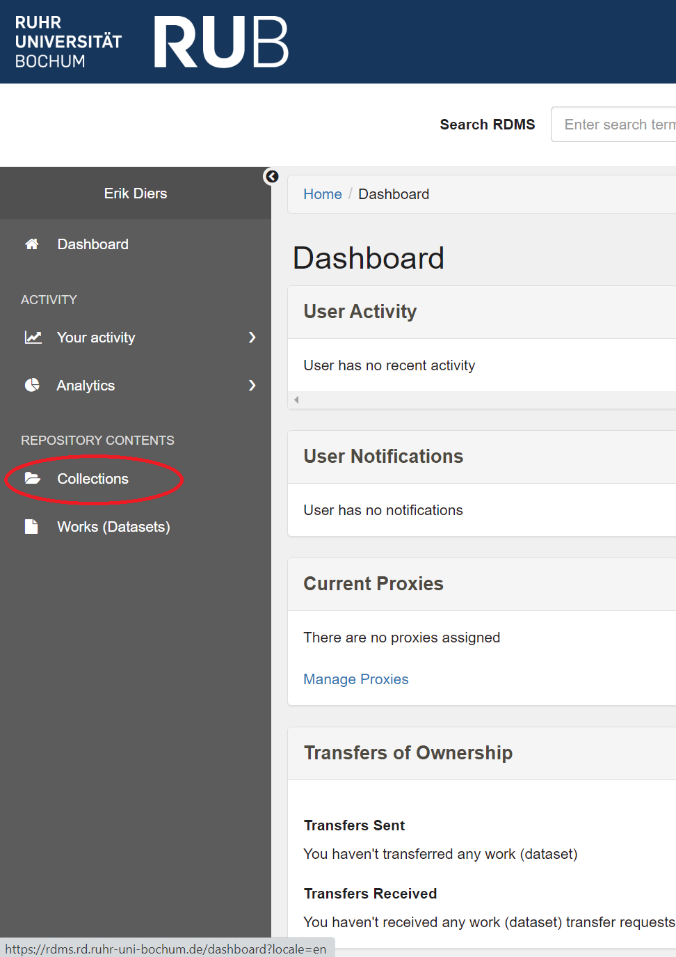 Navigate from Dashboard to collections