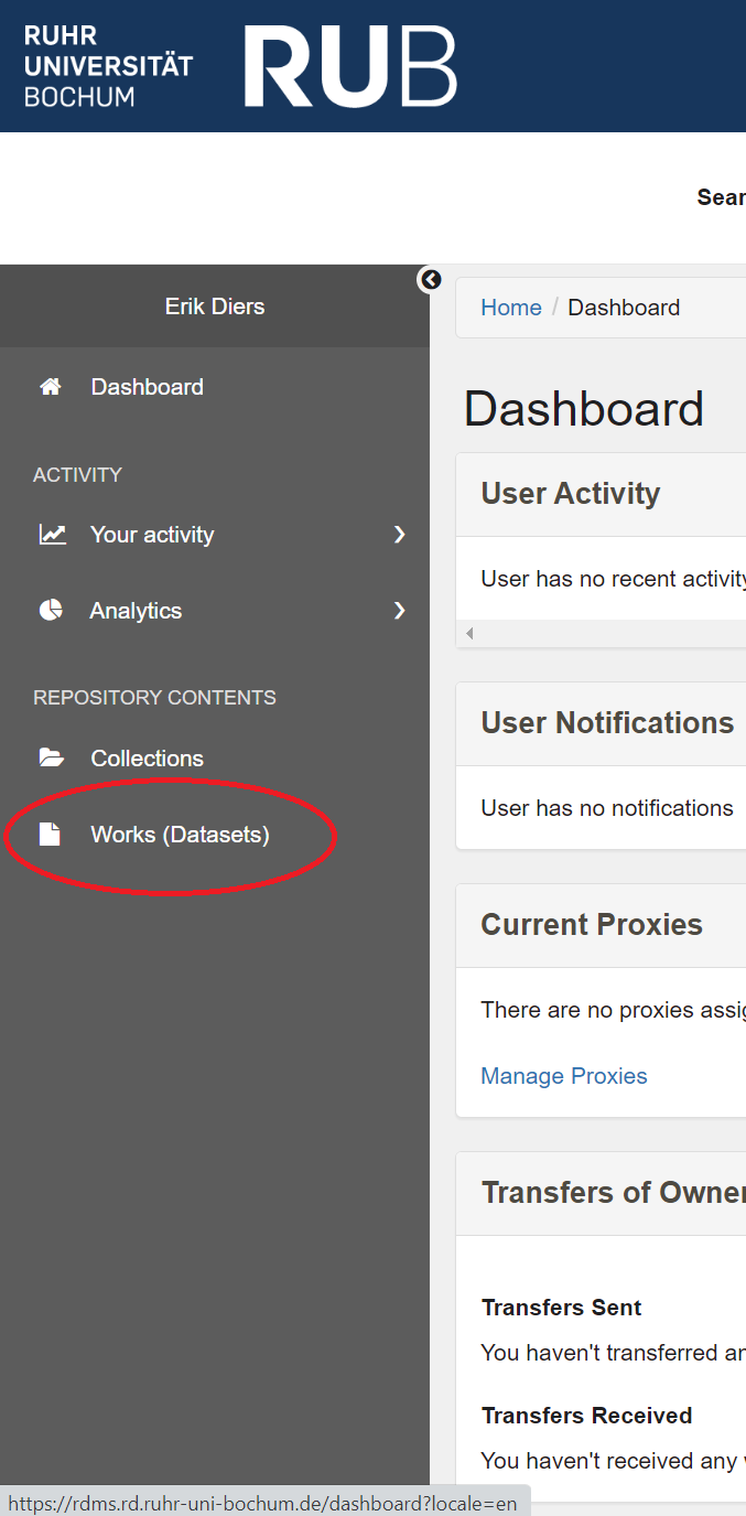 Navigate from Dashboard to Works (Dataset)