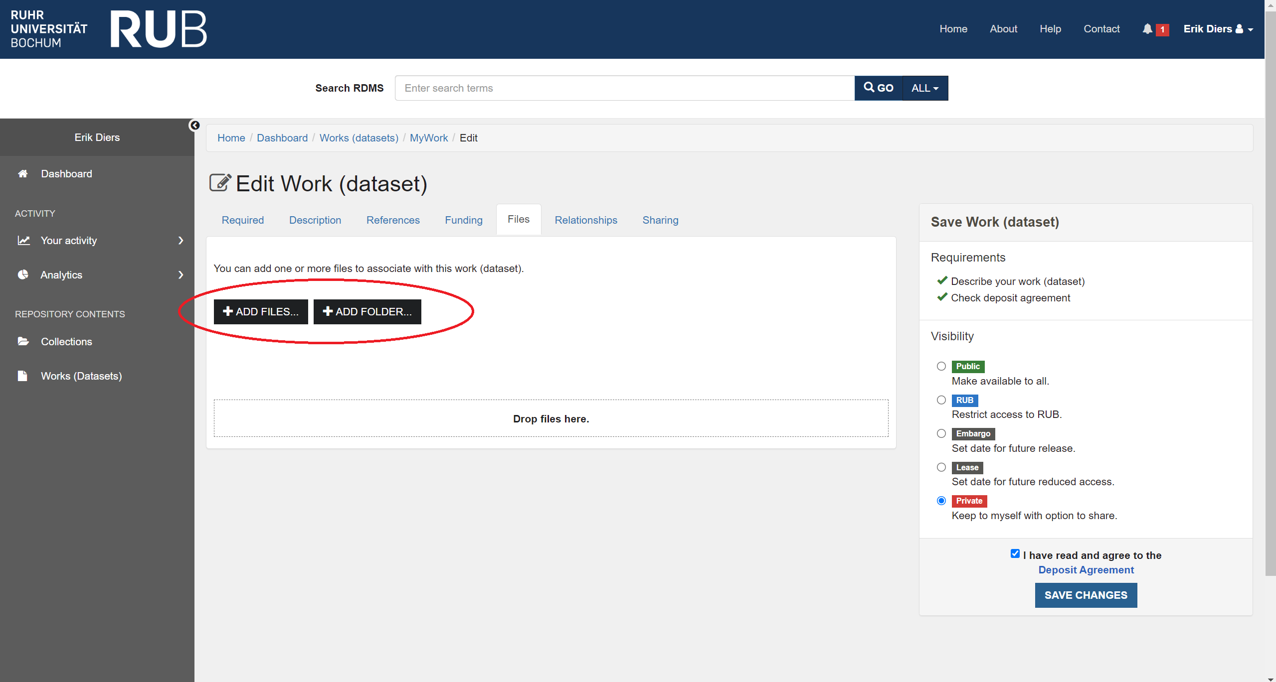 Add files to your Work (Dataset)