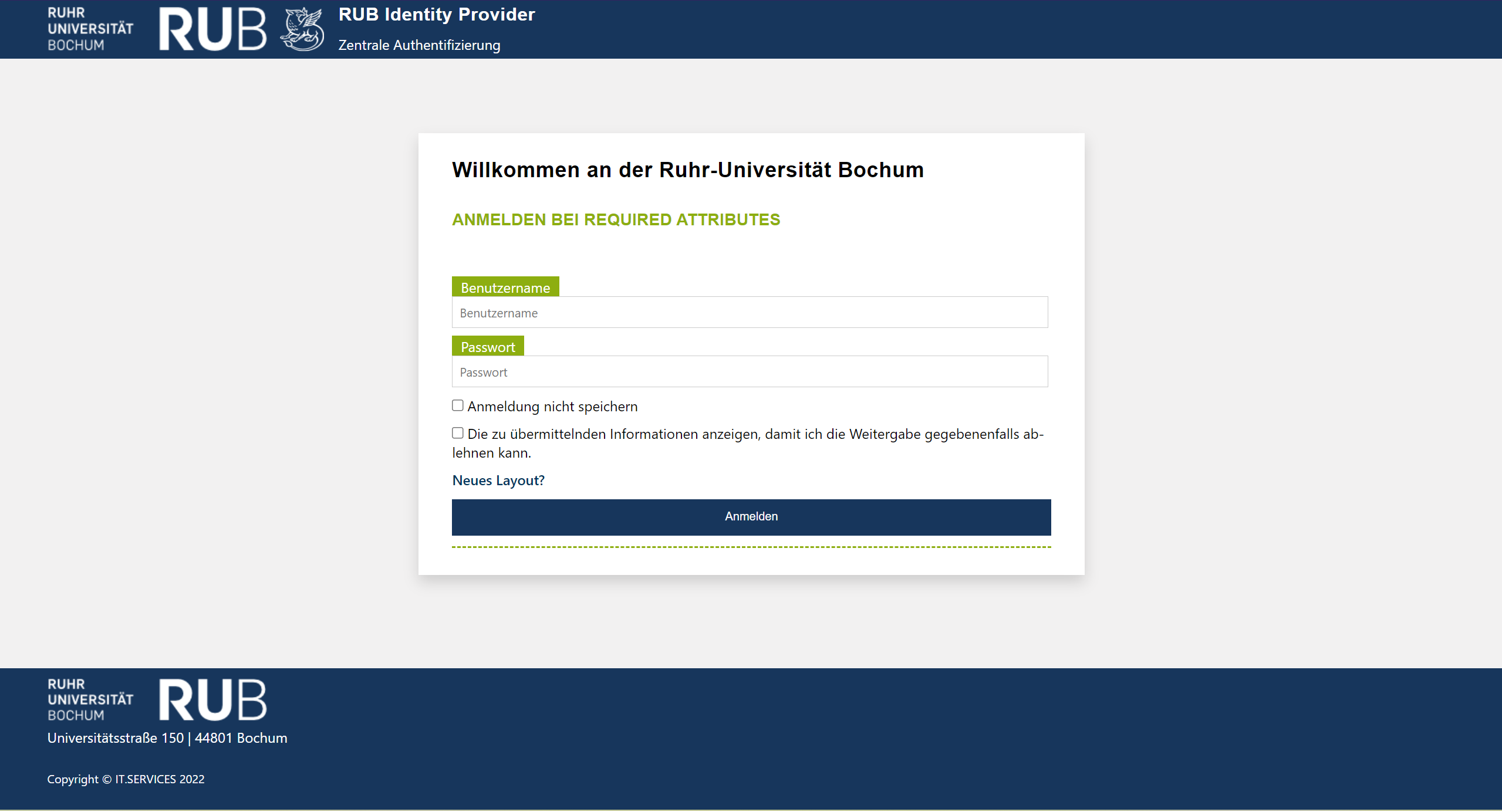 Login form for RUB members. Enter your LoginID and password