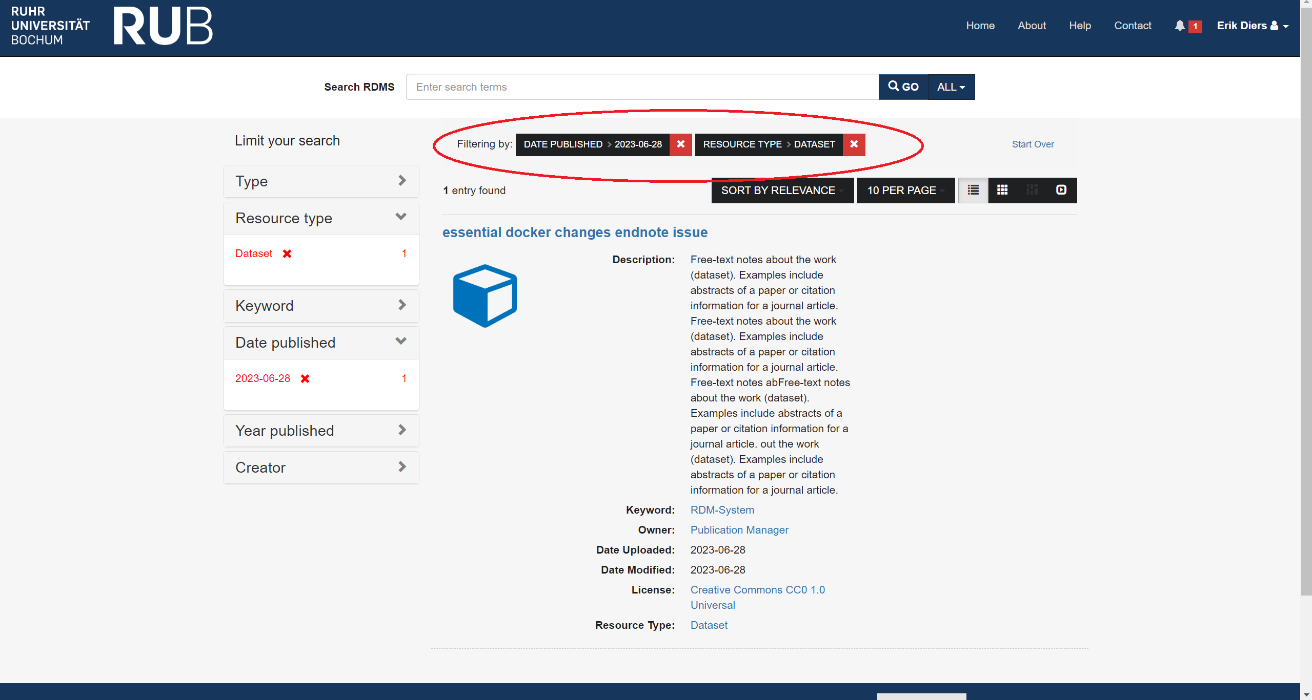 Filtering your search by applying facets