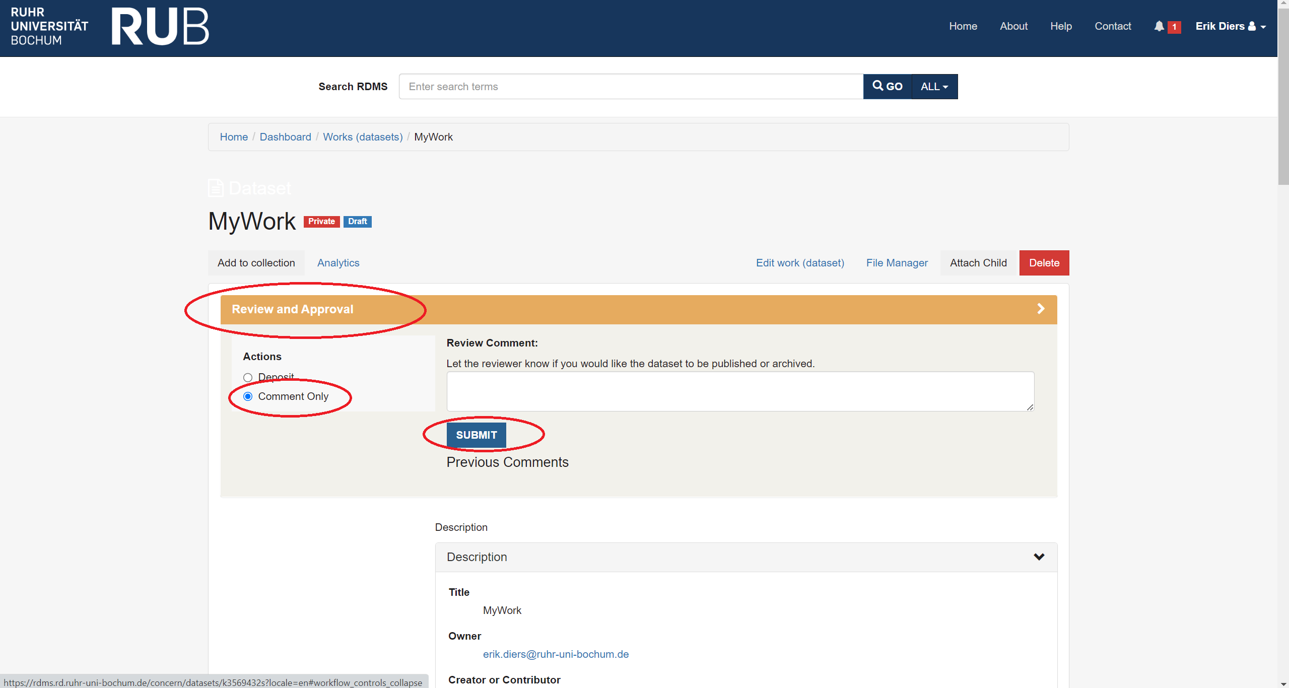 Submit your Work (Dataset)for archiving